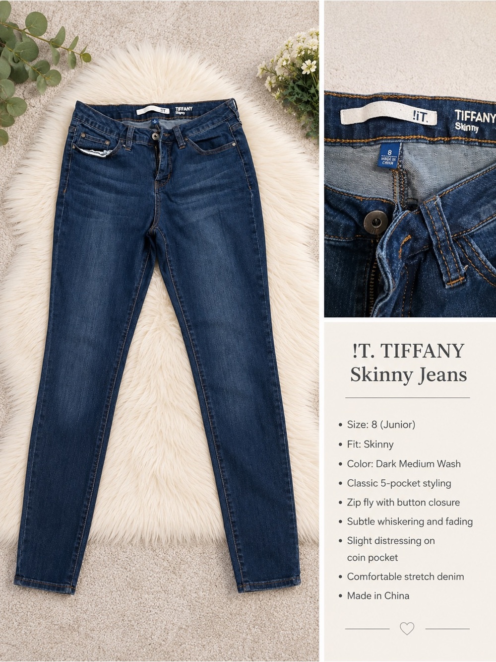 IT. TIffany Skinny. Dark Medium Wash Skinny Jeans - Women's Size 8